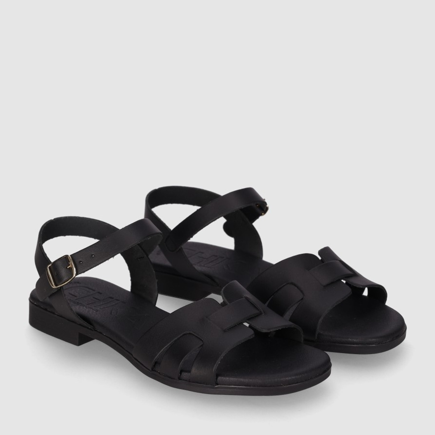 Sandalias de Piel - Negro - Tacón: Bajo