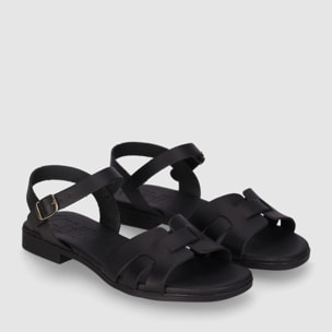 Sandalias de Piel - Negro - Tacón: Bajo