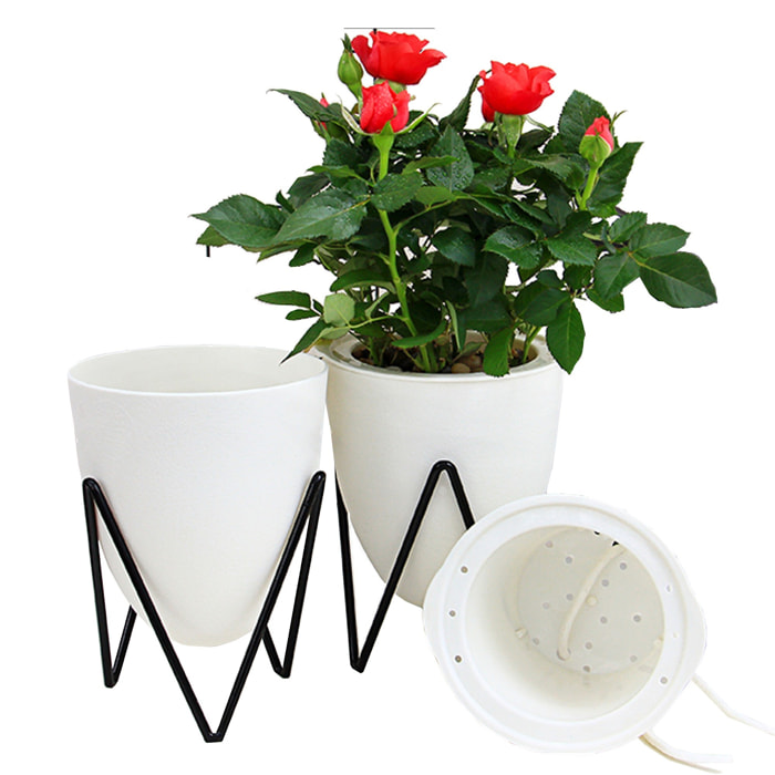 Pot de fleurs à réserve d’eau Tomasucci POPPY LARGE, en polypropylène et acier, blanc, 19 × 19 × 23 cm