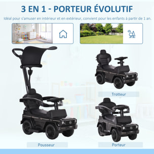 Porteur enfants voiture enfant multi-équipée 12-36 mois klaxon marche-pieds, garde-corps et ombrelle noir