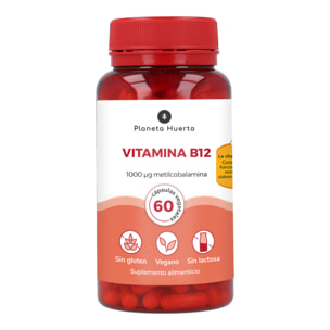 PLANETA HUERTO | Vitamina B12 1000 µg 60 Cápsulas, Metilcobalamina de Alta Absorción, Apoya el Sistema Nervioso - Vitamina B12 Aumenta Energía, Mejora la Concentración y Previene la Anemia, Apto para Veganos