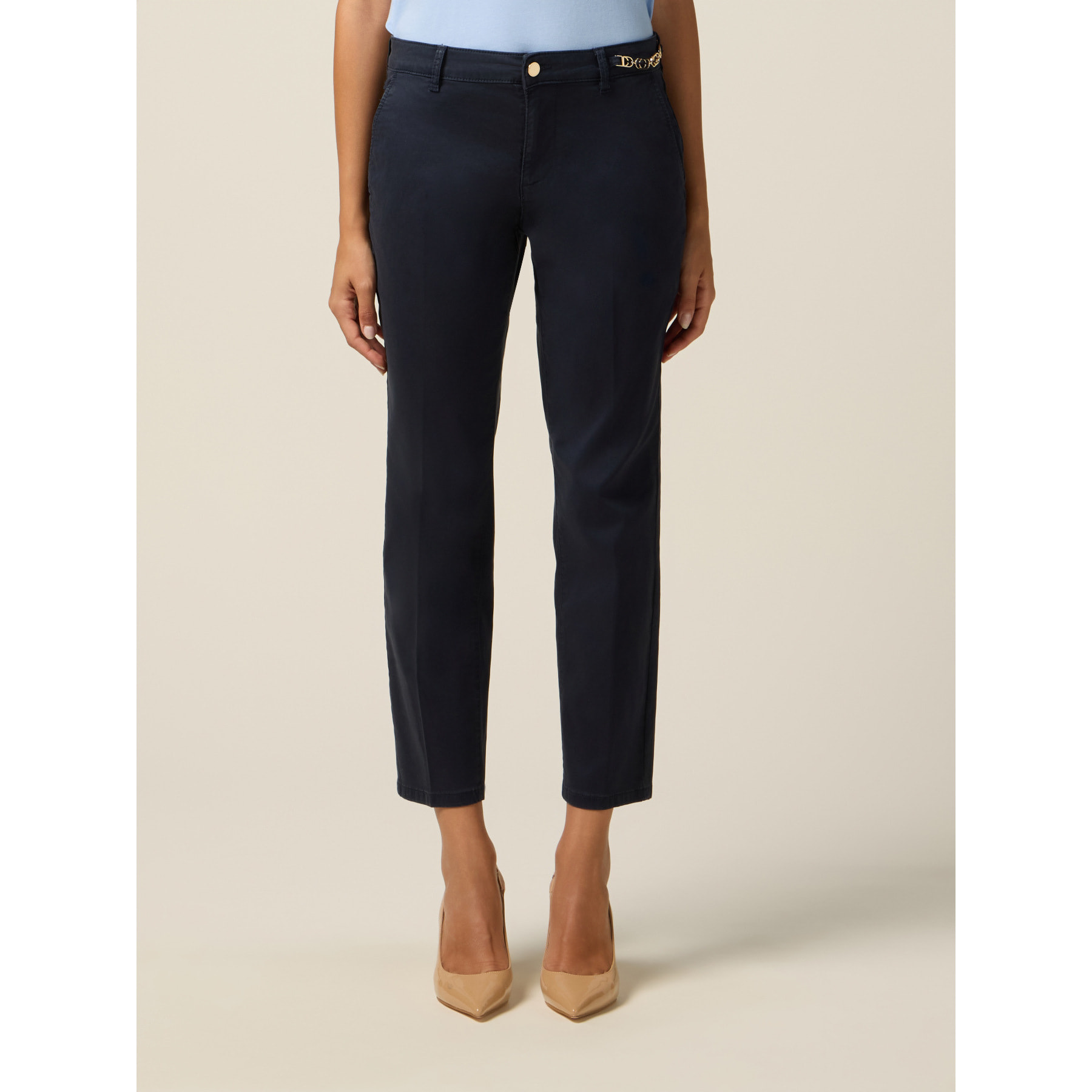 Oltre - Pantaloni chinos in cotone-lyocell - Blu