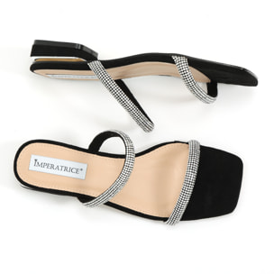 Sandali bassi in simil camoscio con fasce ricoperte di strass