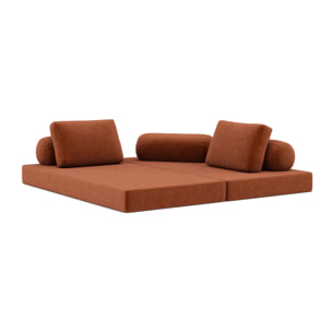 Lonny - Canapé 3 places convertible en velours côtelé - Terracotta