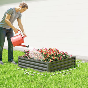 Carré potager de jardin dim. 120L x 120l x 30H cm tôle d'acier ondulée gris clair
