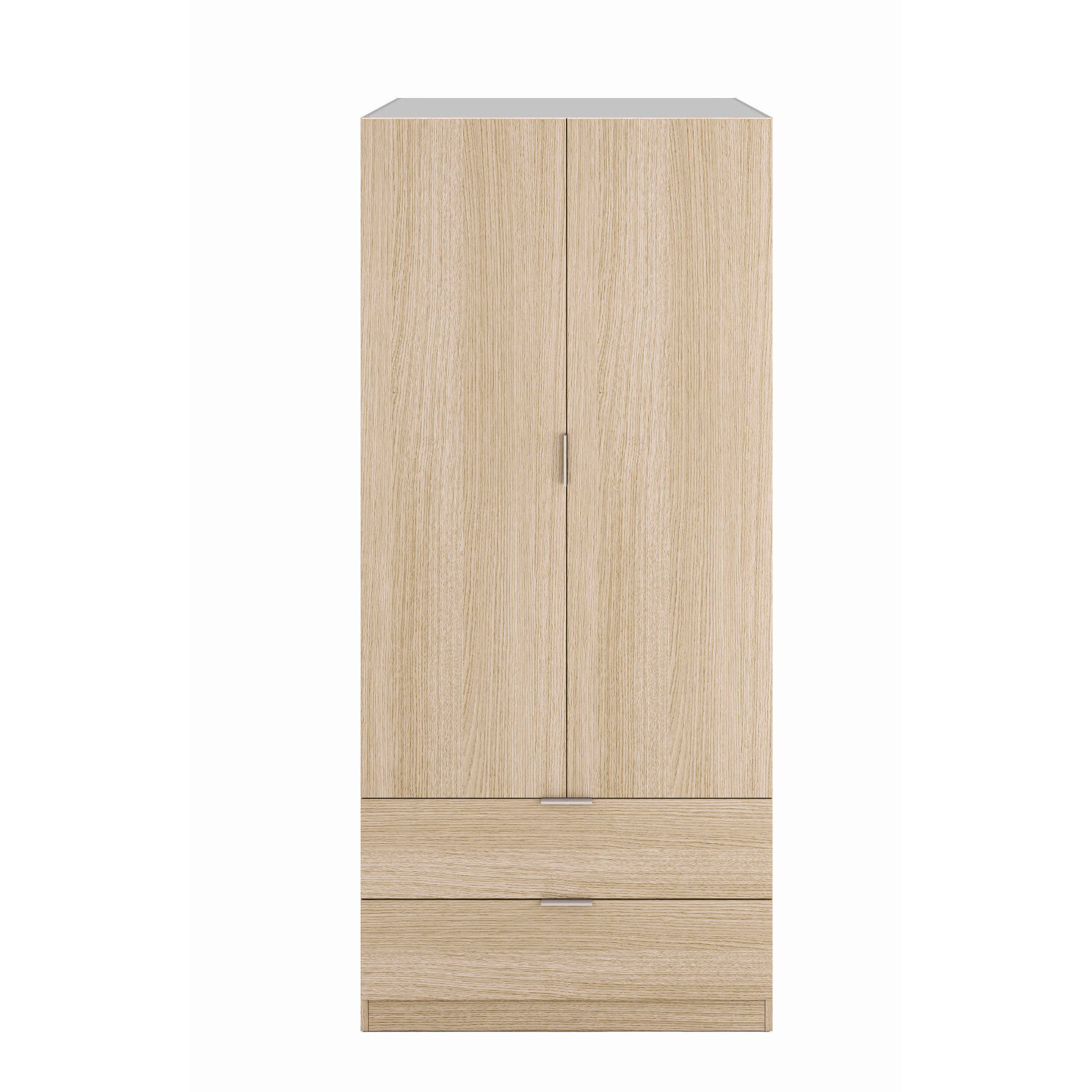 Guardaroba 2 ante Appadu, Armadio per camera da letto 2 cassetti, Mobile con barra appendiabiti, 81x52h180 cm, Quercia