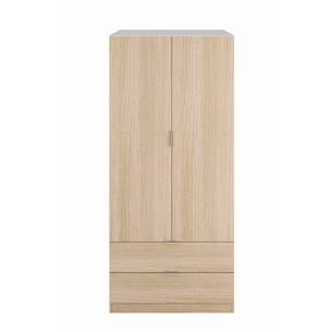 Guardaroba 2 ante Appadu, Armadio per camera da letto 2 cassetti, Mobile con barra appendiabiti, 81x52h180 cm, Quercia