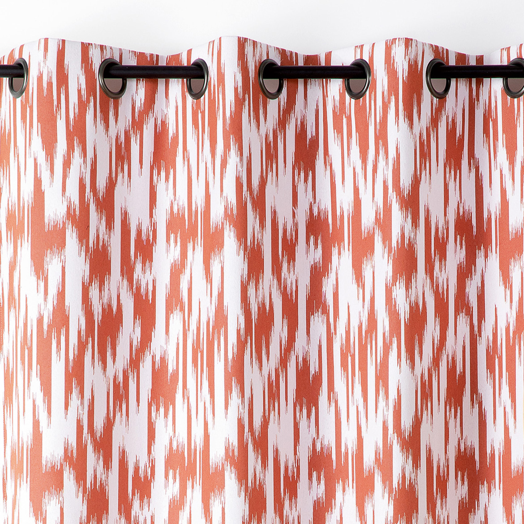 Rideau jacquard motif ikat en fils upcyclés - Terracotta