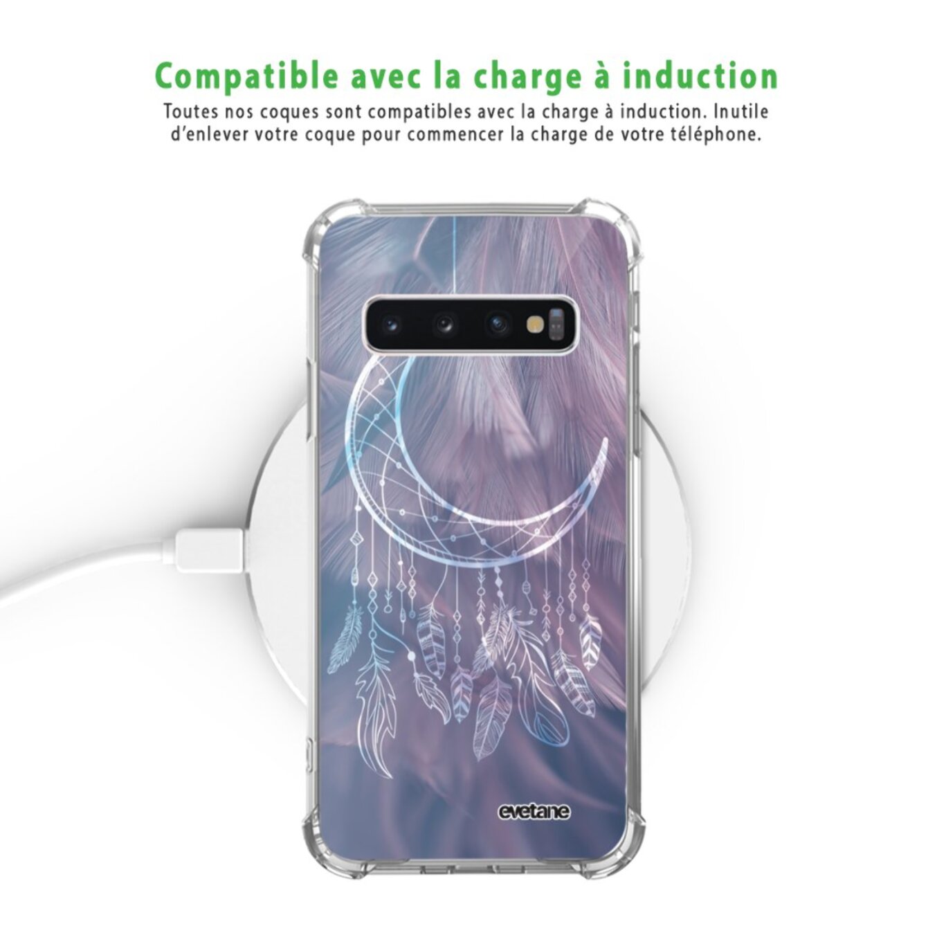 Coque Samsung Galaxy S10 anti-choc souple angles renforcés transparente Lune Attrape Rêve Evetane