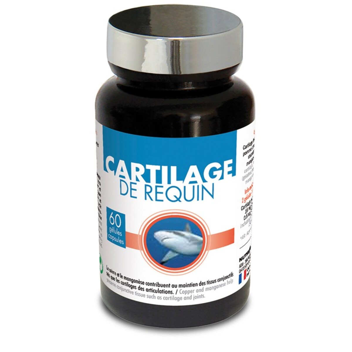 NUTRI EXPERT - Cartilage de requin - Renforce les cartilages et les tendons - Préserve la santé des articulations - Chondroïtine + Cuivre + Manganèse - 60 gélules végétales