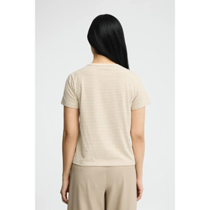 Maglietta a righe ecrù e marrone chiaro, regular fit t con ricamo Rigby Go