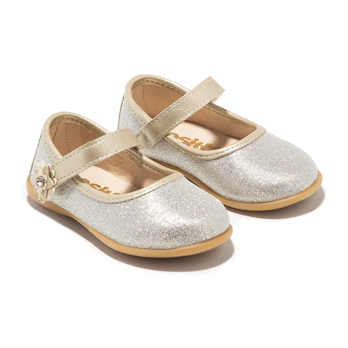 Bailarinas de Bebé Flor Glitter Oro