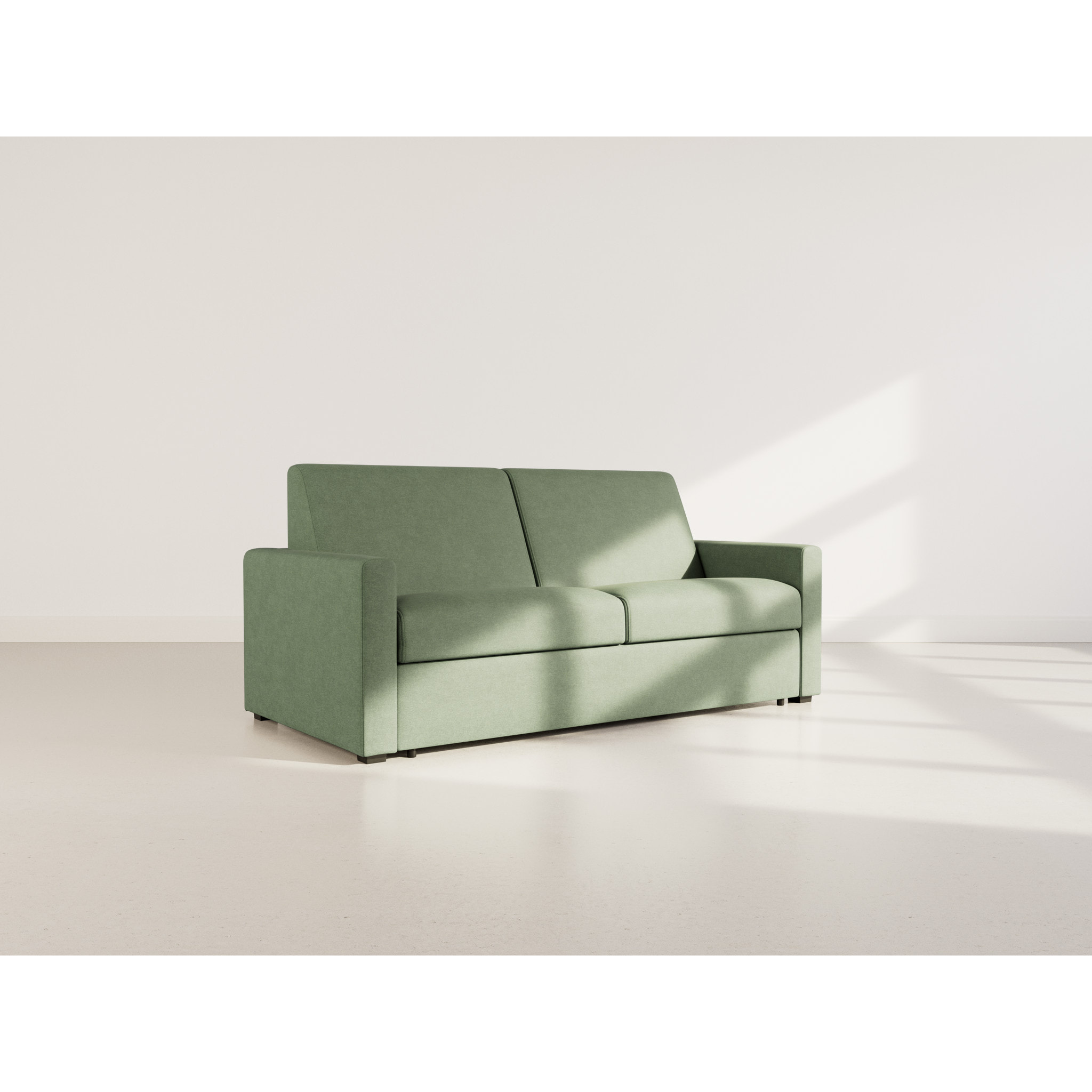 Julia - canapé lit 3 places convertible express couchage quotidien 140 cm matelas 18 cm en tissu - Vert