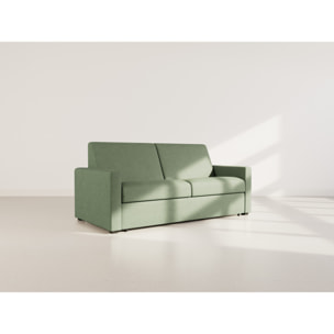 Julia - canapé lit 3 places convertible express couchage quotidien 140 cm matelas 18 cm en tissu - Vert