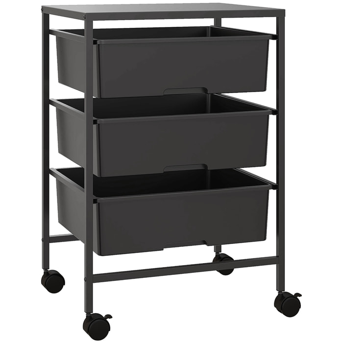 Carrito Auxiliar con Ruedas Carrito de Cocina de 3 Niveles con 3 Cestas para Almacenamiento y Marco de Acero para Comedor Sala Baño 40,8x33,5x60,5 cm Negro