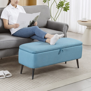 Puff Almacenaje Banco Almacenaje Tapizado en Lino Sintético con Tapa Abatible y Patas de Acero para Dormitorio Salón Entrada Carga 150 kg 101x38,5x44,5 cm Azul Claro
