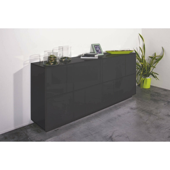 Credenza Virginio, Madia da cucina a 7 ante, Buffet da soggiorno, 100% Made in Italy, cm 200x41h86, Antracite lucido