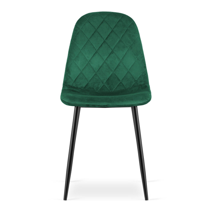 Sedia Asti in velluto verde scuro e gambe in metallo