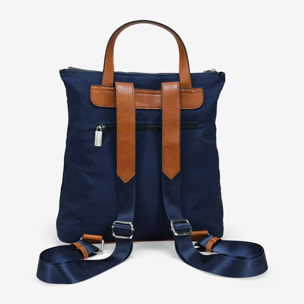 Mochila azul con cremalleras metálicas