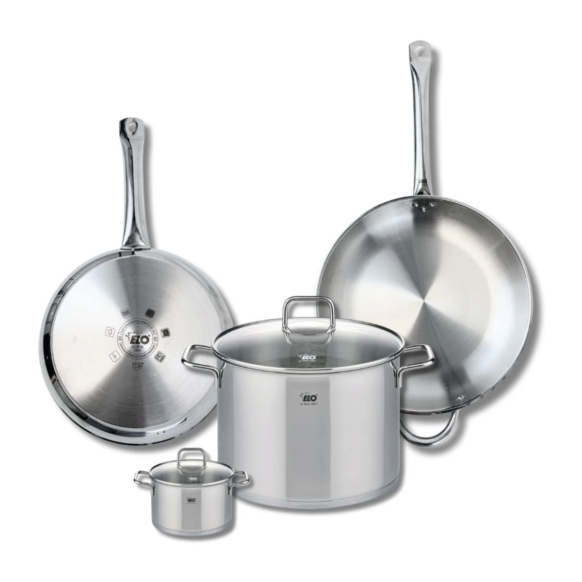 Ensemble de 2 Poêles de cuisson 28 et 32 cm et 2 faitouts 12 et 26 cm Elo Profi Citrin
