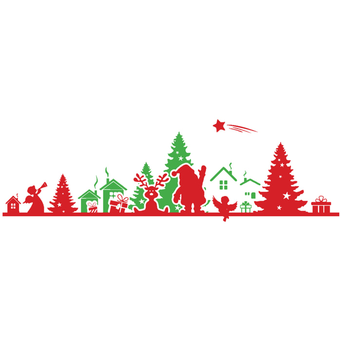 Sticker Noël frise de noël rouge et vert - Autocollants stickers adhésifs noël - décoration fêtes