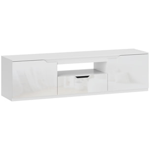 Meuble TV design façade laquée 2 portes tiroir niche blanc
