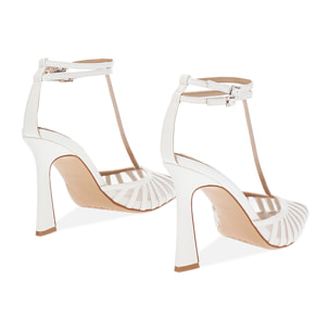 Décolleté slingback donna bianche con T bar, tacco 9,5 cm