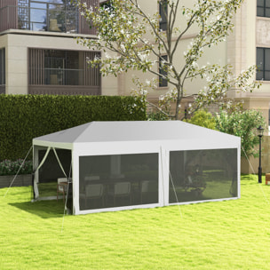 Outsunny Carpa de Jardín 6x3 m Cenador Desmontable Exterior con 6 Mosquiteras Laterales 2 Puertas con Cremallera para Terraza Patio Blanco