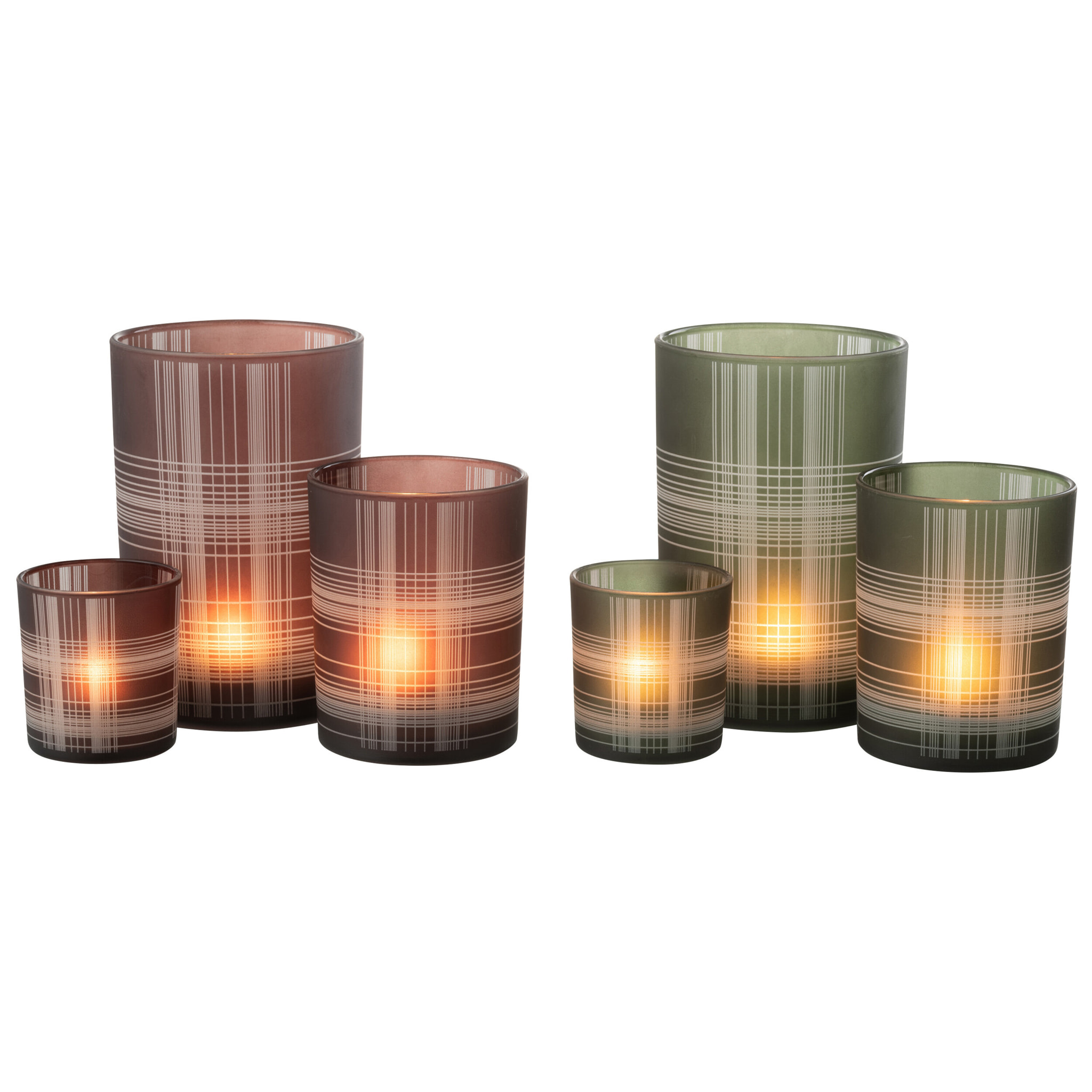 J-Line photophore Carreaux - verre - marron/vert - large - 2 pcs