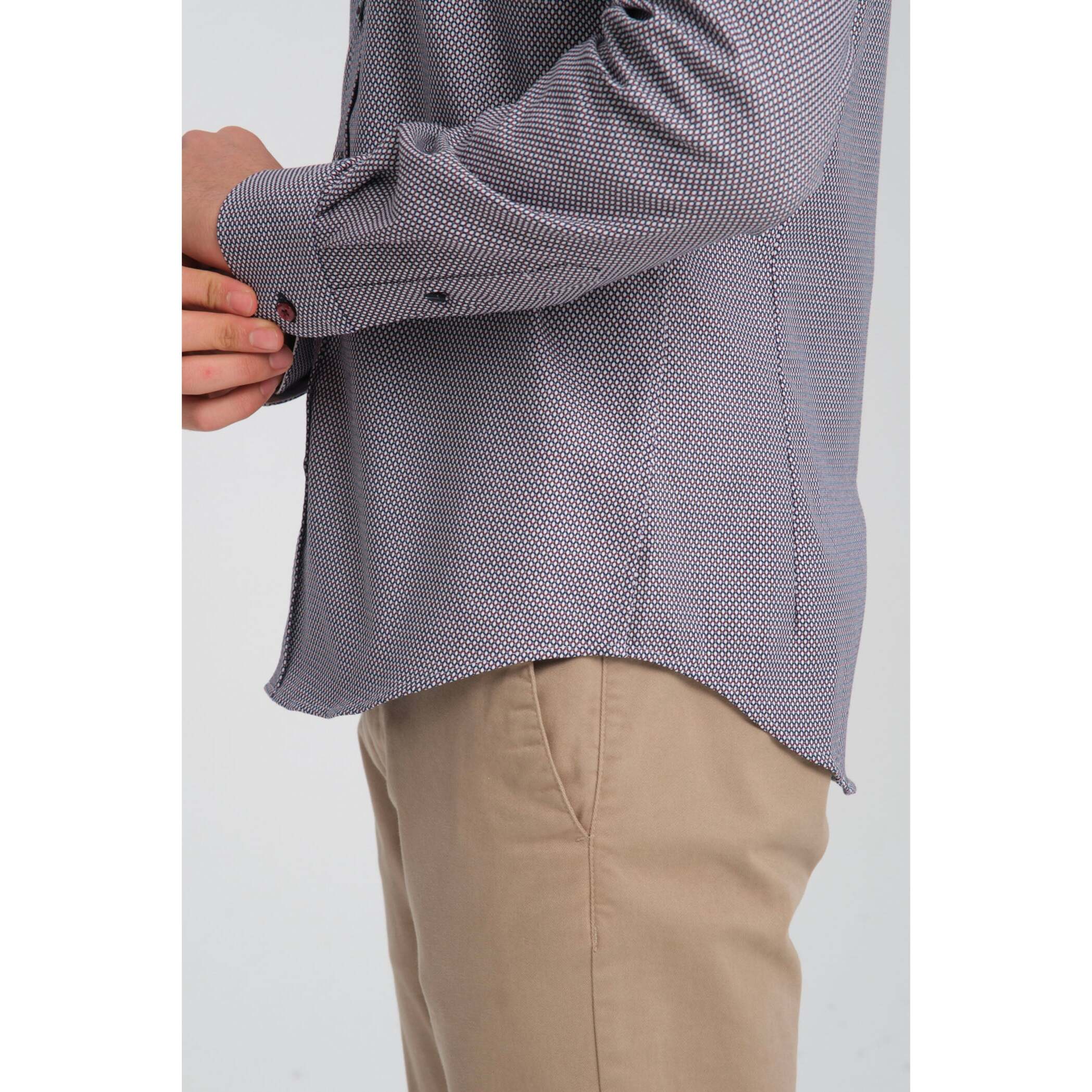 Camicia Uomo Botton Down Slim Jacquard Fantasia Blu/Bordeaux