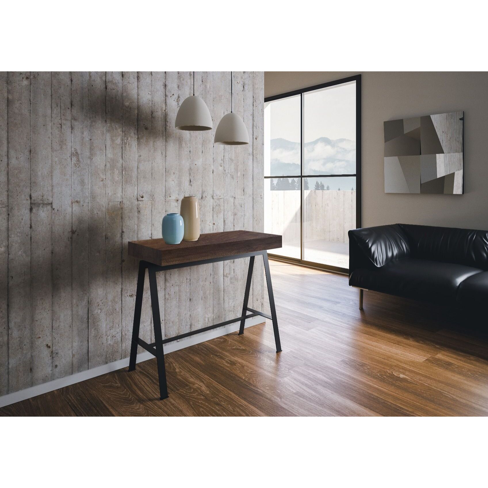 Consolle allungabile 90x40/196 cm Banco Small Noce telaio Antracite.