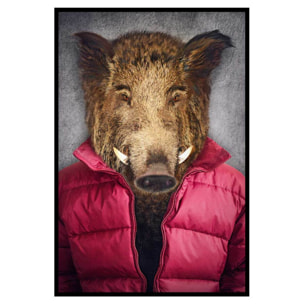 Affiche encadrée sanglier stylé en doudoune Affiche + cadre en métal - Noir