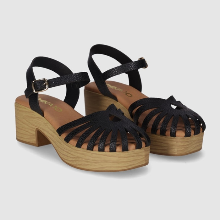 Sandalias de Piel - Negro - Tacón: 6 cm