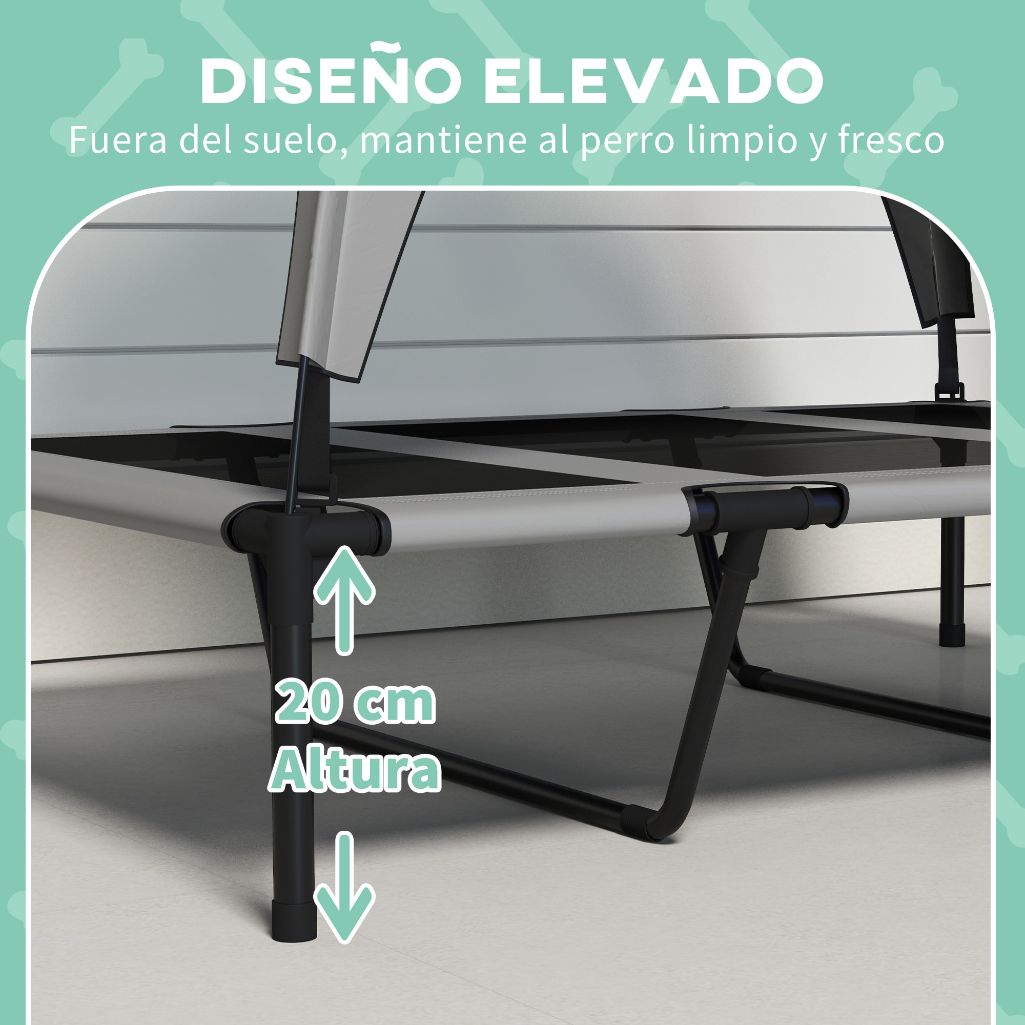 Cama para Perros Elevada con Toldo, Cama para Perros Grandes, Refrescante y Transpirable, 106x76x94 cm, con Marco de Acero y Bolsa de Transporte, para Interior y Exterior, Gris Claro