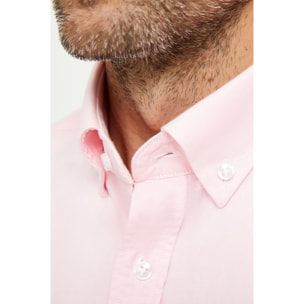 Camicia Uomo 1 Bottone Button Down Slim Oxford Lavato Unito Rosa