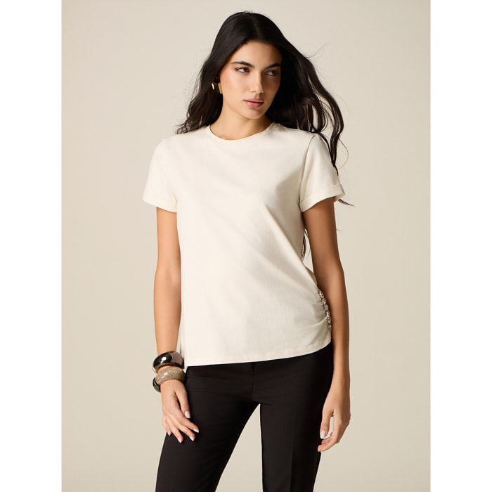 Oltre - Camiseta con detalle joya - Blanco