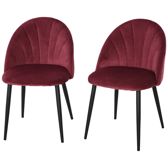 Lot de 2 chaises velours bordeaux pieds métal noir dim. 52L x 54l x 79H cm