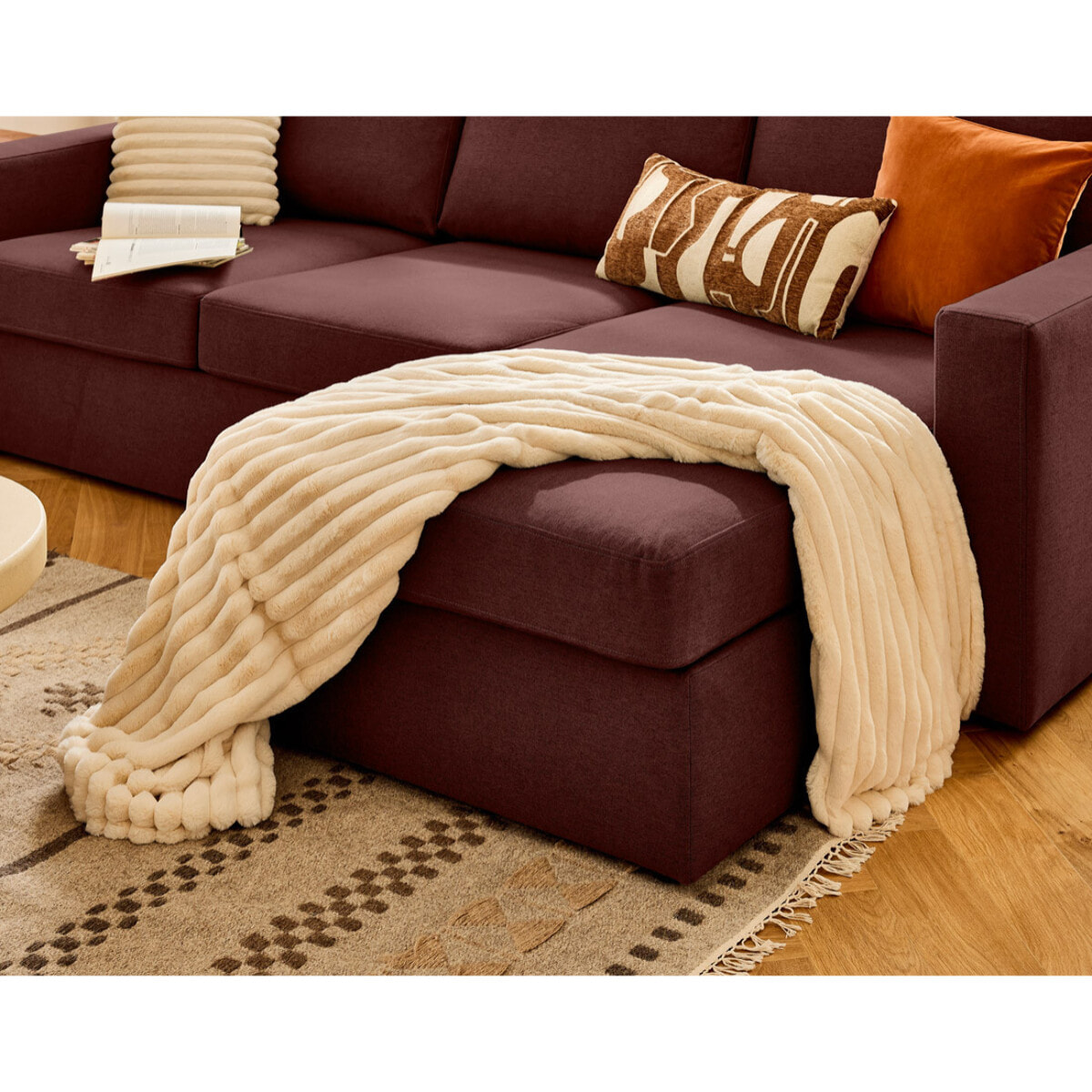 Barrie - canapé d'angle réversible 4 places avec têtière amovible en tissu - Rouge