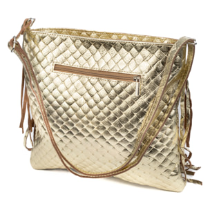 Avise bolso bandolera con flecos mujer. Piel auténtica Gamuza lacada brillante.