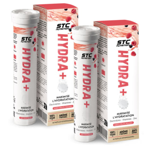 STC NUTRITION - Hydra+ - Préparation pour boisson isotonique à base d'Électrolytes, Vitamines, sucre et édulcorant naturels - Optimise l'hydratation - Fruits Rouges - Lot de 2