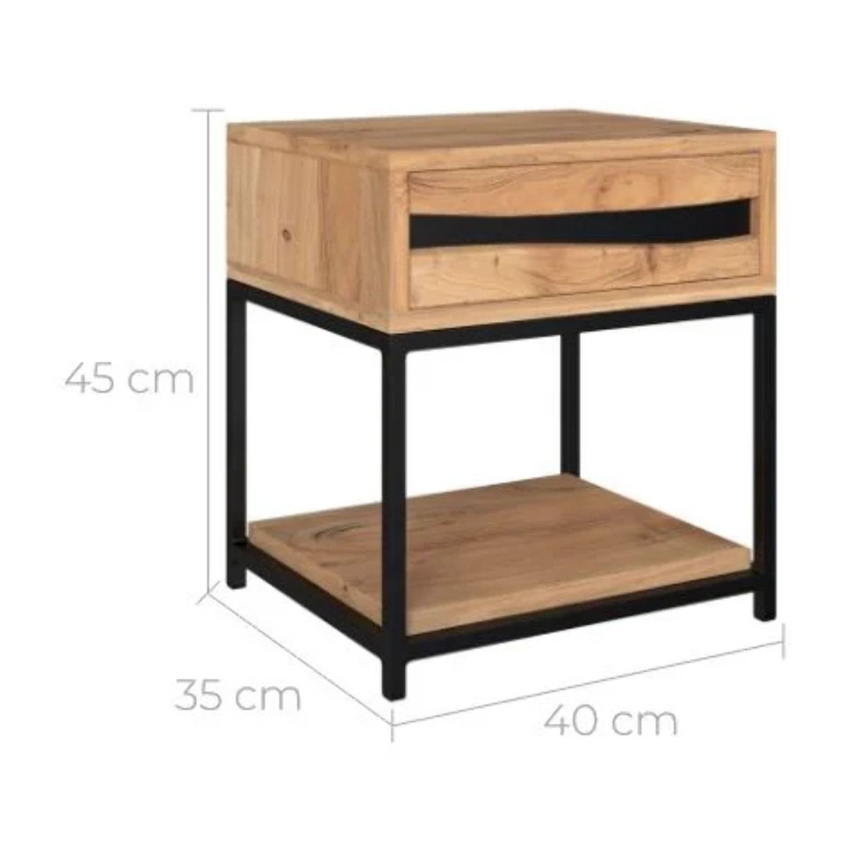 Table de chevet en bois d'acacia et métal, 1 tiroir et 1 étagère - Alabama