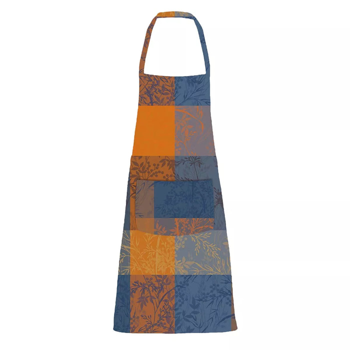 Tablier pur coton enduit 220 g/m² motif jacquard bleu brun Mille branchages crepuscule
