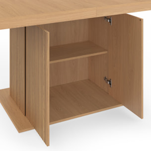 Table à manger extensible Faustine bois et pied lattes avec rangement 160-200cm