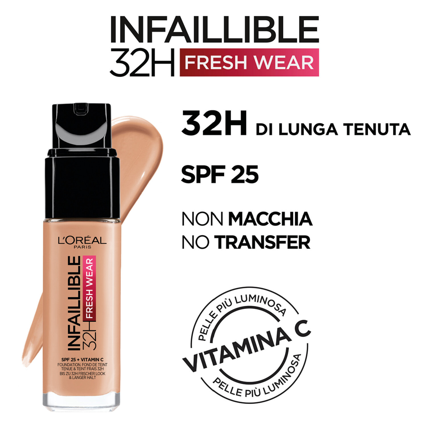 Fondotinta Liquido 235 Honey SPF 25 Infaillible 32H Fresh Wear Waterproof con Vitamina C