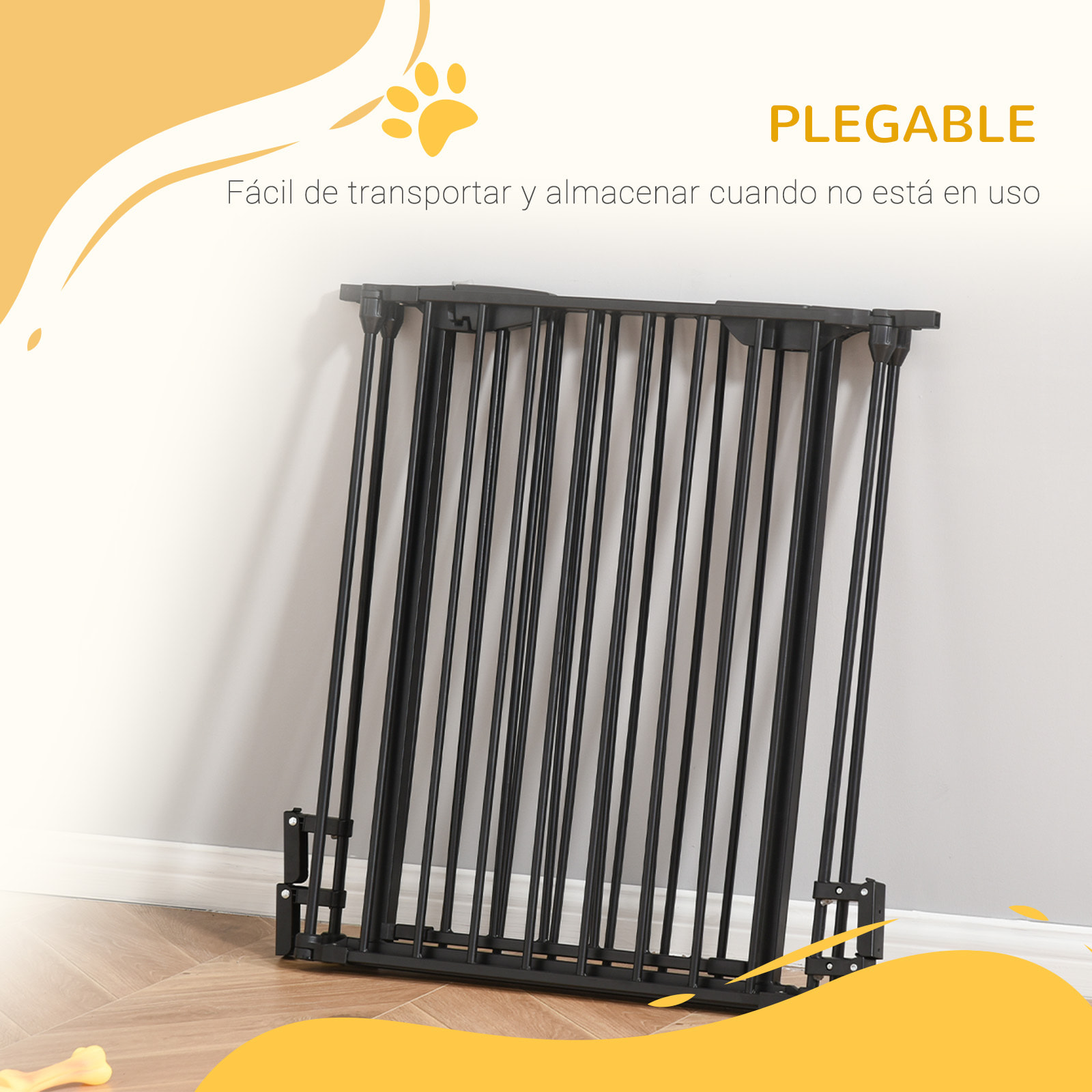 Barrera de Seguridad para Mascotas Rejilla de Protección Plegable de 3 Paneles con Cierre Inteligente para Escalera Pasillo 180x74,5 cm Negro