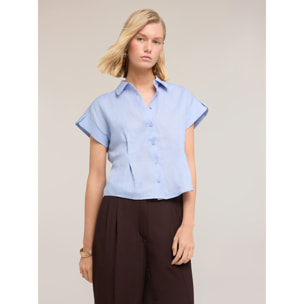 Motivi - Camicia in lino con pieghe - Azzurro