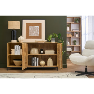 Buffet industriel en bois manguier massif et métal noir 2 portes L145 cm YPSTER