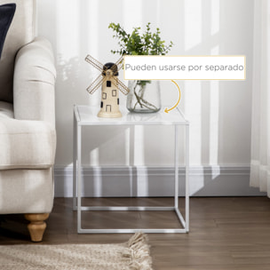 Juego de 2 Mesas Nido, Mesas de Centro para Salón Cuadradas, Material de Acero, para Dormitorio y Oficina, Grande 40 cm, Pequeña 35 cm, Blanco
