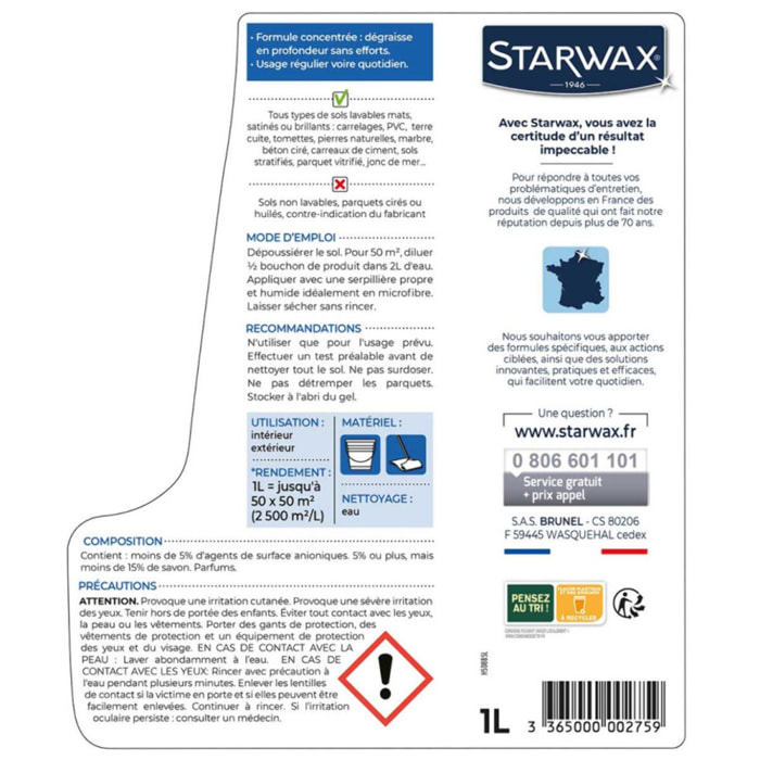 Pack de 2 - Starwax - Nettoyant Doux Concentre 1L