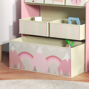 Étagère de rangement enfant design mountain adventure - 6 tiroirs - MDF tissu non tissé - rose